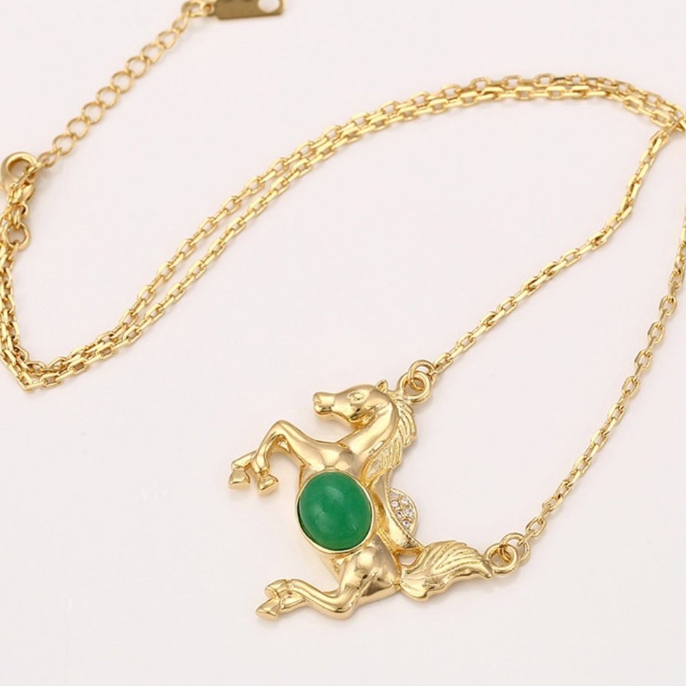 Precious Jade Horse 18KGP Necklace - Picture 6 of 9